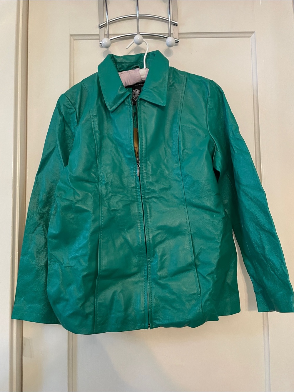 Vintage with Tags Dialogue Teal Leather Zip-Front Jacket